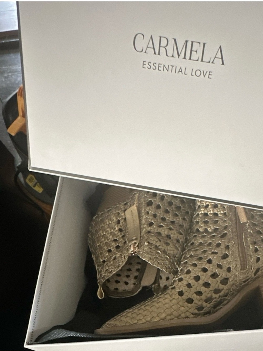 Carmela golden Woven Ankle Booties with Side Zip